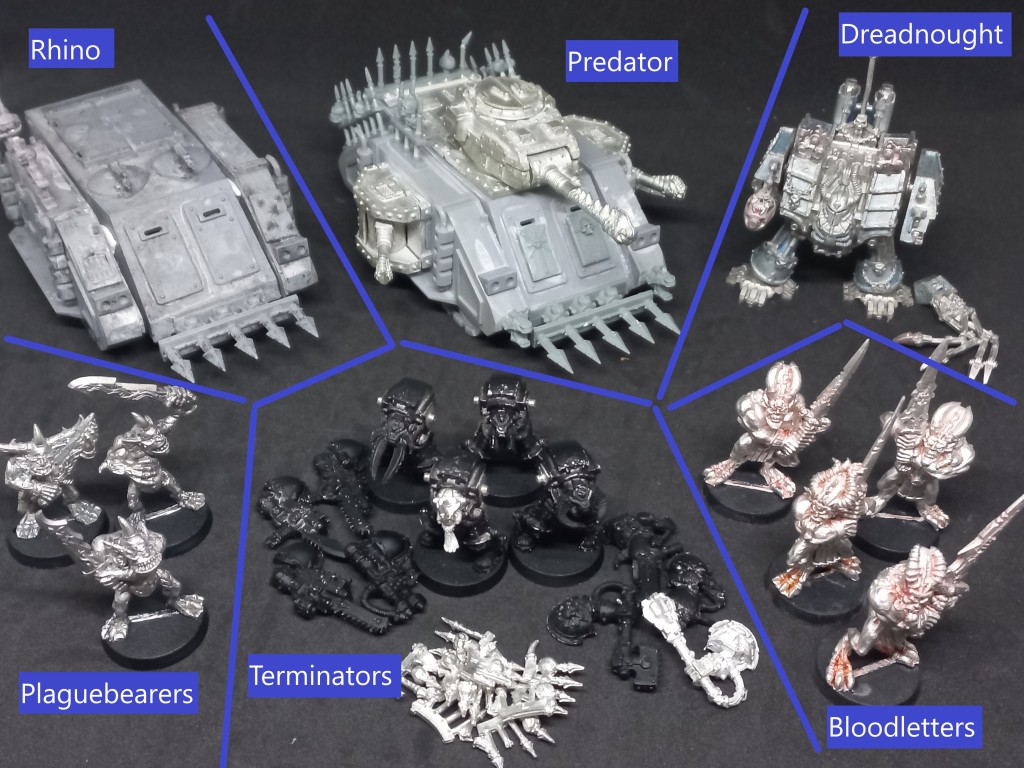Photo of various Chaos Space Marine miniatures